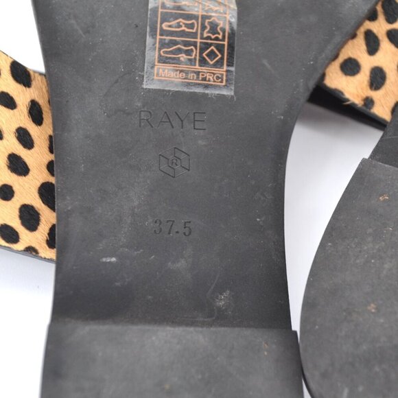 Raye Leopard Slides Sandals Flats Toe Ring Calf Hair Tan and Black Women's 37.5 - Picture 6 of 8